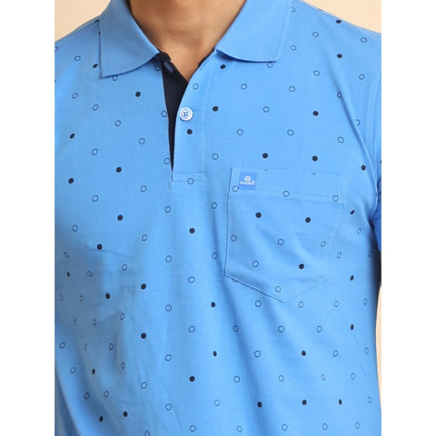 Generic Men's Casual Cotton Printed Polo Neck Half Sleeve T-Shirt (Blue)