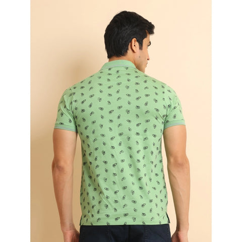 Generic Men's Casual Cotton Printed Polo Neck Half Sleeve T-Shirt (Light Green)