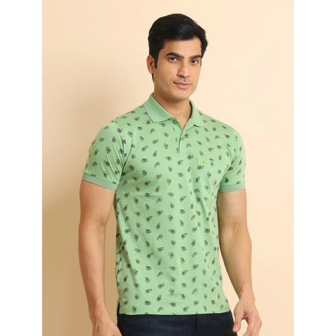 Generic Men's Casual Cotton Printed Polo Neck Half Sleeve T-Shirt (Light Green)