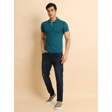 Generic Men's Casual Cotton Printed Polo Neck Half Sleeve T-Shirt (Green)