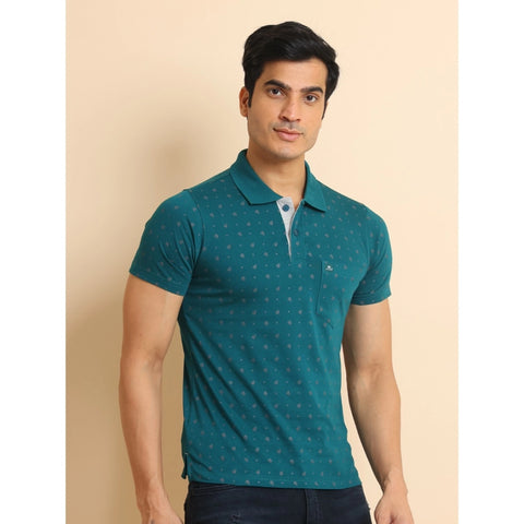 Generic Men's Casual Cotton Printed Polo Neck Half Sleeve T-Shirt (Green)