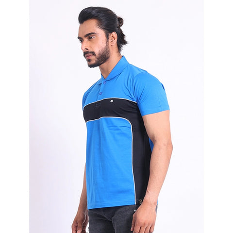 Generic Men's Casual Cotton Printed Polo Neck Half Sleeve T-Shirt (Inkblue)