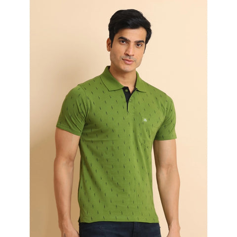 Generic Men's Casual Cotton Printed Polo Neck Half Sleeve T-Shirt (Green)