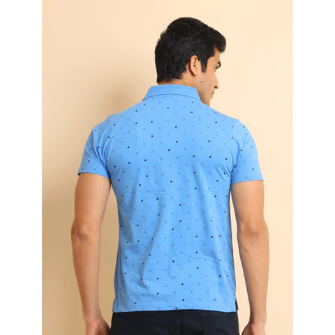 Generic Men's Casual Cotton Printed Polo Neck Half Sleeve T-Shirt (Blue)