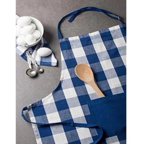 Generic Cotton Checked  Aprons (Blue, Size: 28x32 In)