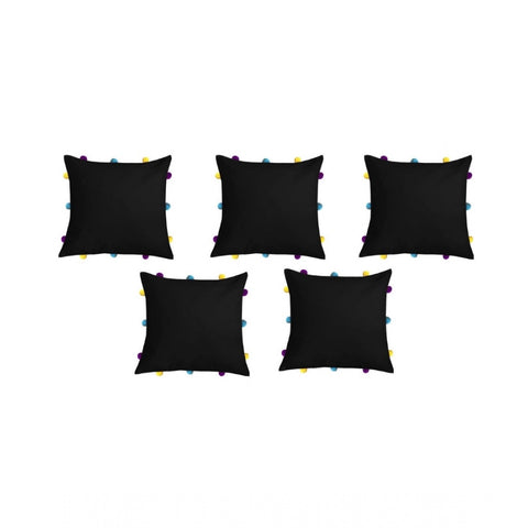 Generic Cotton Solid Pom Pom Cushion Covers (Black, Size: 12x12 In)