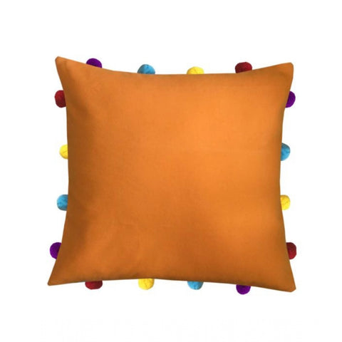 Generic Cotton Solid Pom Pom Cushion Covers (Orange, Size: 14x14 In)