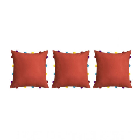 Generic Cotton Solid Pom Pom Cushion Covers (Orange, Size: 14x14 In)