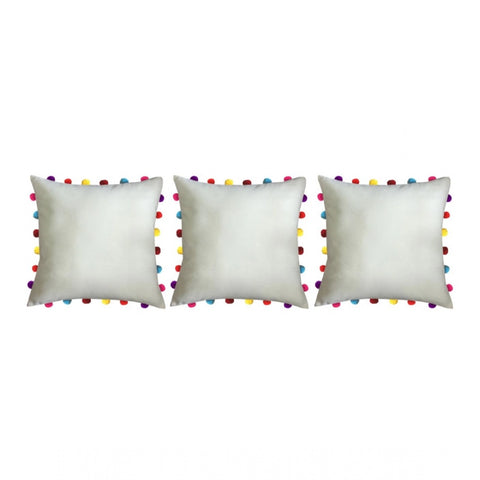 Generic Cotton Solid Pom Pom Cushion Covers (Off-white, Size: 18x18 In)