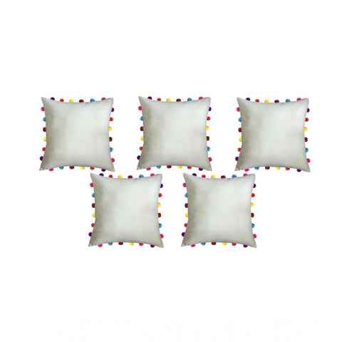 Generic Cotton Solid Pom Pom Cushion Covers (Off-white, Size: 18x18 In)