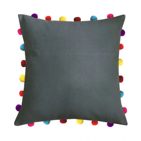 Generic Cotton Solid Pom Pom Cushion Covers (Grey, Size: 18x18 In)