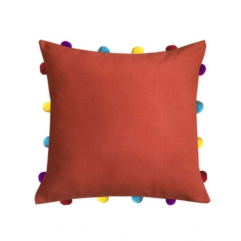 Generic Cotton Solid Pom Pom Cushion Covers (Orange, Size: 14x14 In)