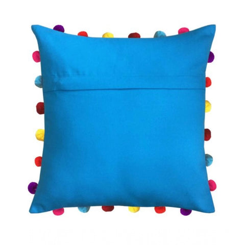 Generic Cotton Solid Pom Pom Cushion Covers (Blue, Size: 18x18 In)