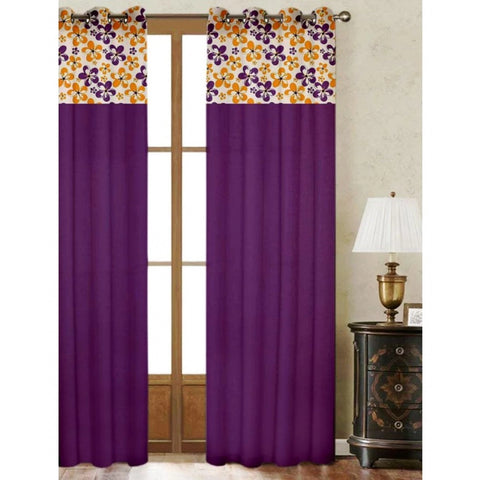 Generic Cotton Printed Curtains (Purple, Size: 54x90 In)