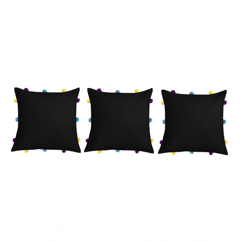 Generic Cotton Solid Pom Pom Cushion Covers (Black, Size: 12x12 In)