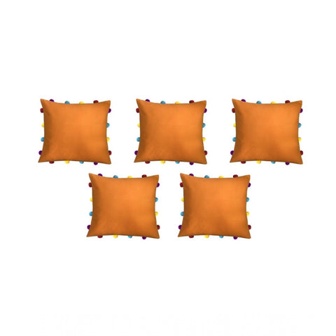 Generic Cotton Solid Pom Pom Cushion Covers (Orange, Size: 14x14 In)