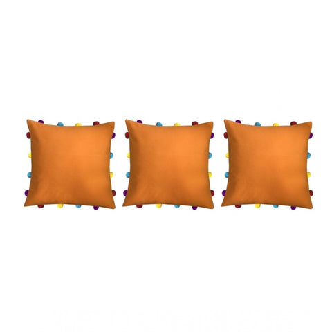 Generic Cotton Solid Pom Pom Cushion Covers (Orange, Size: 14x14 In)