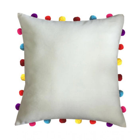 Generic Cotton Solid Pom Pom Cushion Covers (Off-white, Size: 18x18 In)