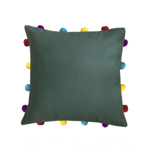 Generic Cotton Solid Pom Pom Cushion Covers (Green, Size: 14x14 In)