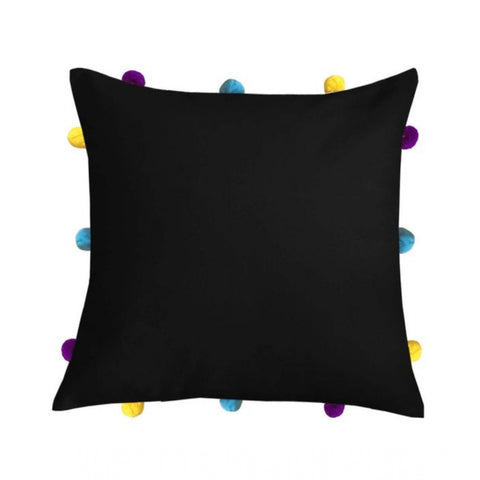 Generic Cotton Solid Pom Pom Cushion Covers (Black, Size: 12x12 In)