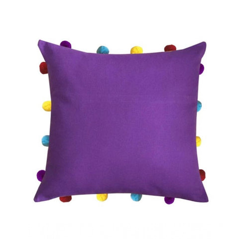 Generic Cotton Solid Pom Pom Cushion Covers (Dark Purple, Size: 14x14 In)