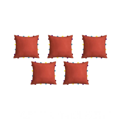 Generic Cotton Solid Pom Pom Cushion Covers (Orange, Size: 14x14 In)