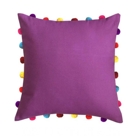 Generic Cotton Solid Pom Pom Cushion Covers (Purple, Size: 18x18 In)