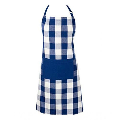 Generic Cotton Checked  Aprons (Blue, Size: 28x32 In)