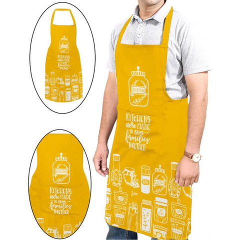 Generic Cotton Printed Aprons (Yellow &amp; White, Size: 24x31 In)