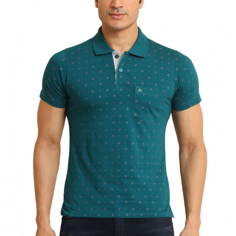 Generic Men's Casual Cotton Printed Polo Neck Half Sleeve T-Shirt (Green)