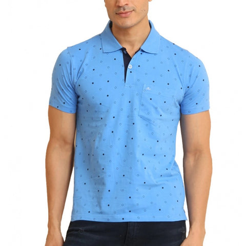 Generic Men's Casual Cotton Printed Polo Neck Half Sleeve T-Shirt (Blue)