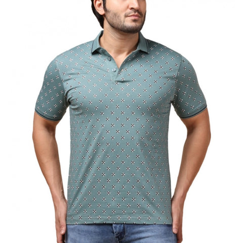 Generic Men's Casual Cotton Printed Polo Neck Half Sleeve T-Shirt (Grey)