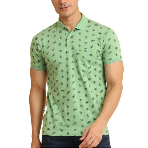 Generic Men's Casual Cotton Printed Polo Neck Half Sleeve T-Shirt (Light Green)