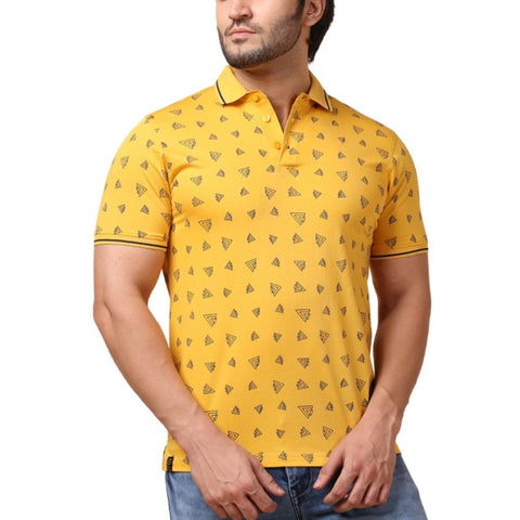 Generic Men's Casual Cotton Printed Polo Neck Half Sleeve T-Shirt (Mustard)