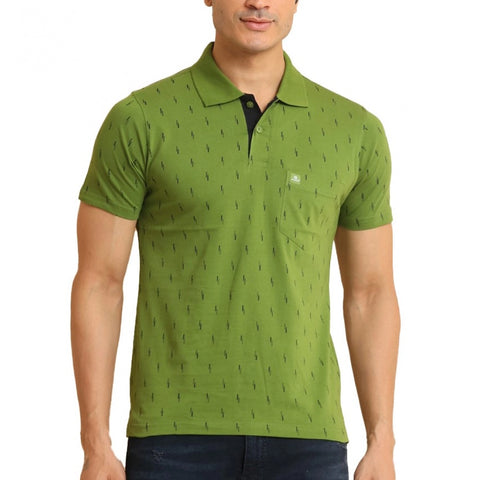 Generic Men's Casual Cotton Printed Polo Neck Half Sleeve T-Shirt (Green)