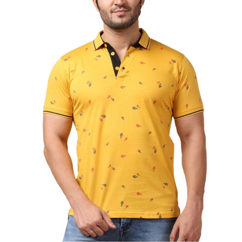 Generic Men's Casual Cotton Printed Polo Neck Half Sleeve T-Shirt (Mustard)