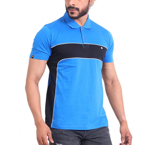 Generic Men's Casual Cotton Printed Polo Neck Half Sleeve T-Shirt (Inkblue)