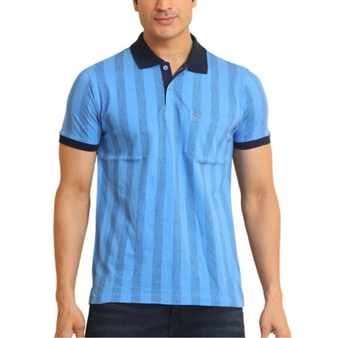 Generic Men's Casual Cotton Printed Polo Neck Half Sleeve T-Shirt (LightBlue)