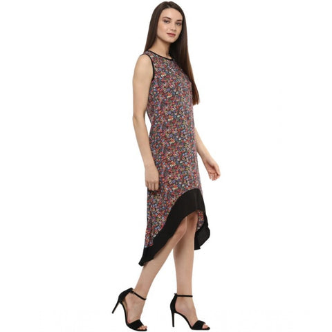 Generic Women's Polyester Printed Sleeveless Knee-Length Dress (Multicolor)