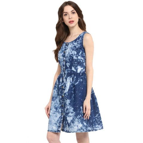 Generic Women's Denim Tie &amp; Dye Sleeveless Above Knee Dress (Blue)