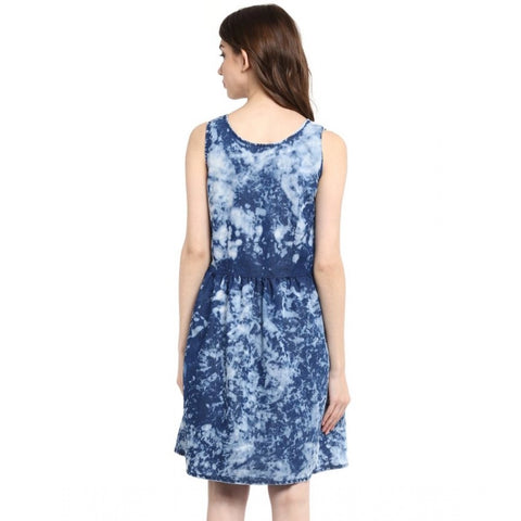 Generic Women's Denim Tie &amp; Dye Sleeveless Above Knee Dress (Blue)