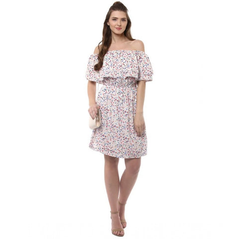 Generic Women's Rayon Floral Half Sleeve Above Knee Dress (Multicolor)