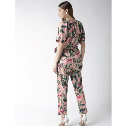 Generic Women's Polyester Floral Half Sleeve Jumpsuit (Pink)