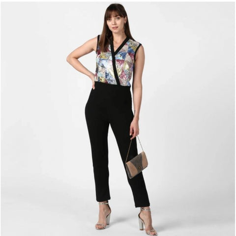 Generic Women's Polyester Embellished Sleeveless Jumpsuit (Black)