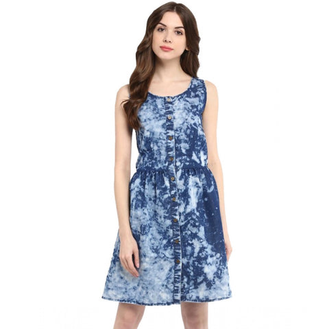 Generic Women's Denim Tie &amp; Dye Sleeveless Above Knee Dress (Blue)