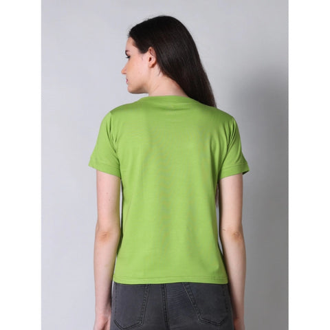 Generic Women's Cotton Blended Solid Round Neck Half Sleeve T-Shirt (Green)