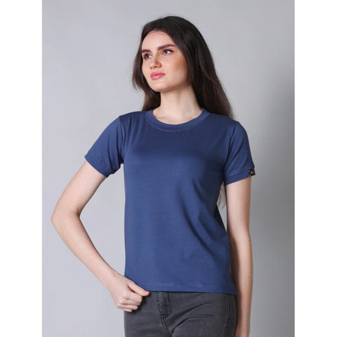 Generic Women's Cotton Blended Solid Round Neck Half Sleeve T-Shirt (Blue)