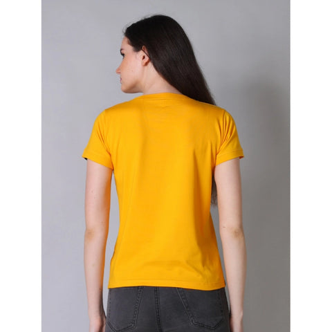 Generic Women's Cotton Blended Solid Round Neck Half Sleeve T-Shirt (Mustard)