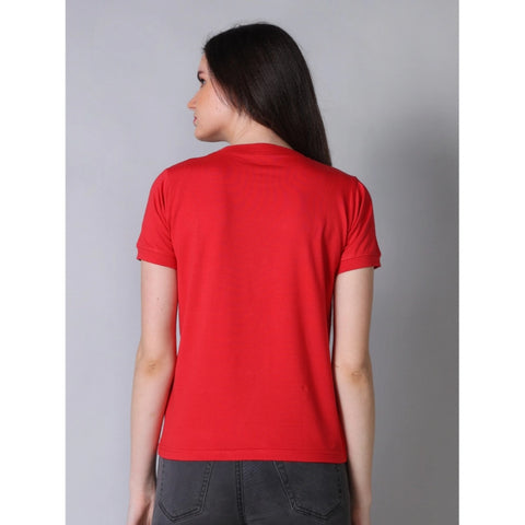 Generic Women's Cotton Blended Solid Round Neck Half Sleeve T-Shirt (Red)