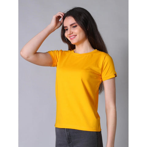 Generic Women's Cotton Blended Solid Round Neck Half Sleeve T-Shirt (Mustard)